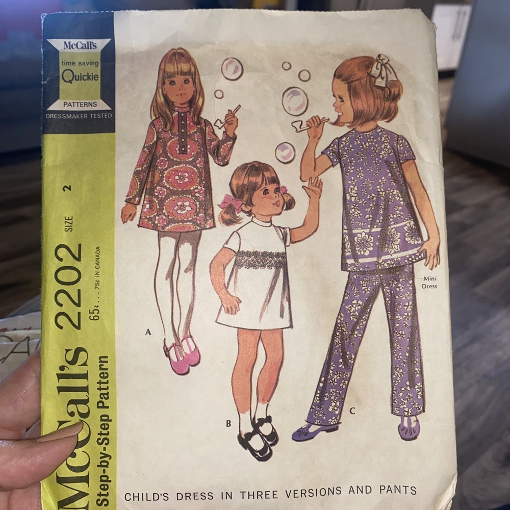Vintage McCalls Sewing Pattern 2202 Child Dress Pants Size 2 Cut Complete 1960s